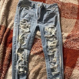 super ripped skinny jeans (or jeggings) size 2 american eagle light wash